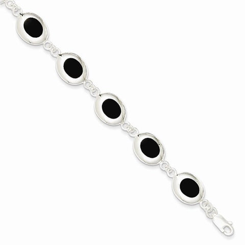 Sterling Silver Fancy Polished Onyx Bracelet