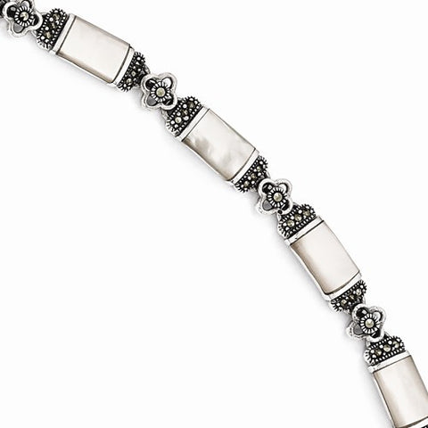 Sterling Silver Mother Of Pearl & Marcasite Bracelet
