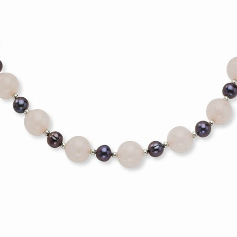 Sterling Silver Freshwater Cultured Pearl, Rose Quartz Necklace