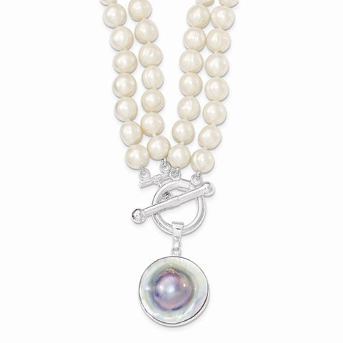 Sterling Silver Strandfreshwater Cultured Pearl, Pearl Disc Necklace