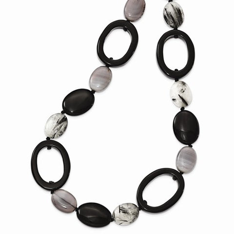 Sterling Silver Black Agate, Tourmalinated Quartz Necklace