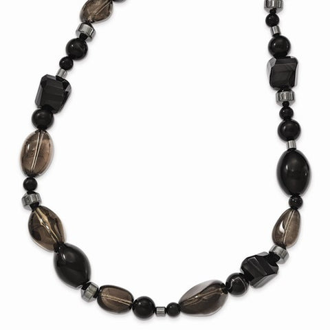Black Agate, Hematite & Smokey Quartz Necklace