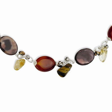 Sterling Silver Carnelian, Citrine, Crystal, Mother Of Pearl, Tiger'S Eye Necklace