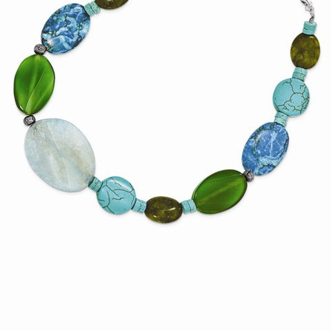 Sterling Silver Blue & Green Agate, , Howlite, Turquoise Necklace