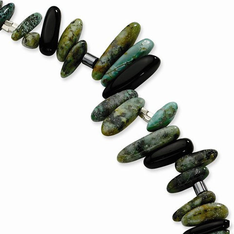 Sterling Silver Black Agate Hematite & Turquoise Bracelet
