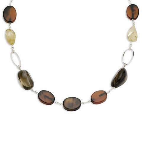 Sterling Silver Citrine, Dream Agate & Smokey Quartz Necklace