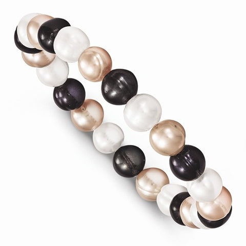 8-8.5Mm Freshwater Cultured White/Peach/Black Stretch Bracelet