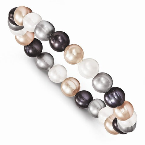 8-8.5Mm Freshwater Cult White/Platinum/Peach/Black Stretch Bracelet