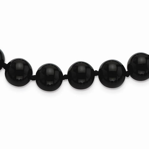 Sterling Silver Smooth Beaded Black Agate Necklace