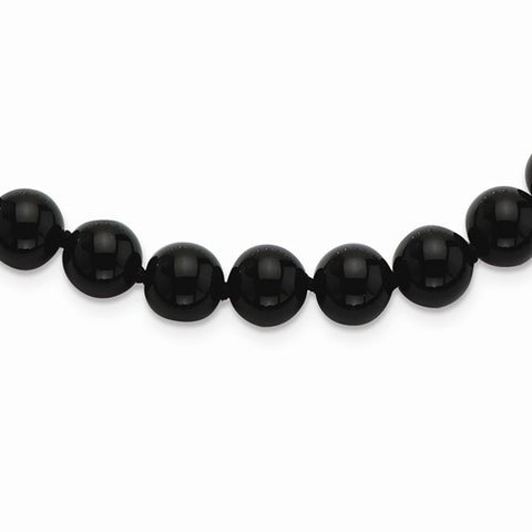 Sterling Silver Smooth Beaded Black Agate Necklace