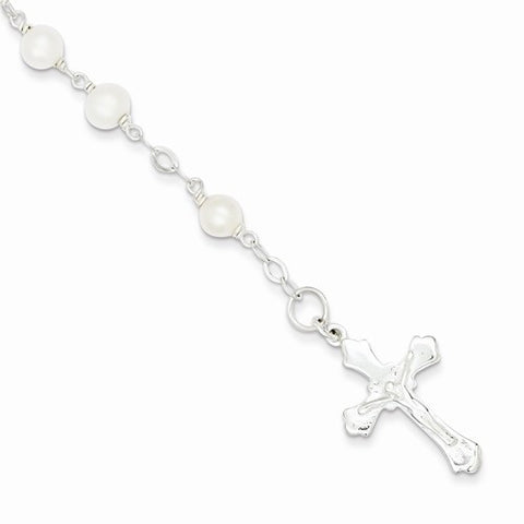 Sterling Silver & Freshwater Cultured Pearl Rosary Bracelet