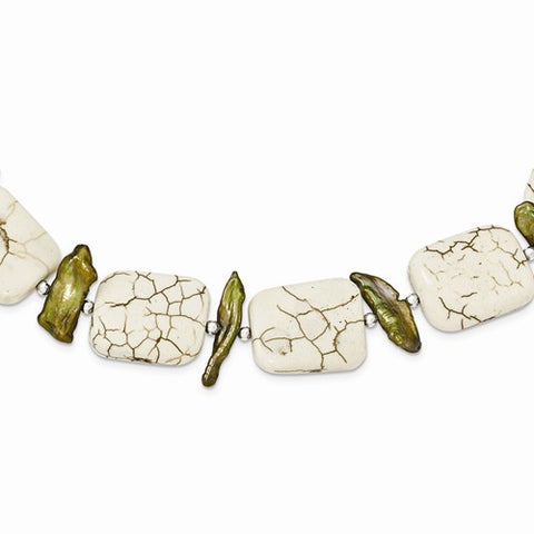 Sterling Silver Reconstructed Magnesite & FW Cultured Pearl Necklace