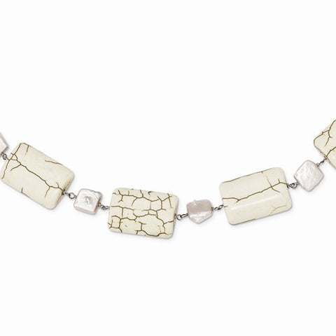 Sterling Silver Reconstructed Magnesite & FW Cultured Pearl Necklace