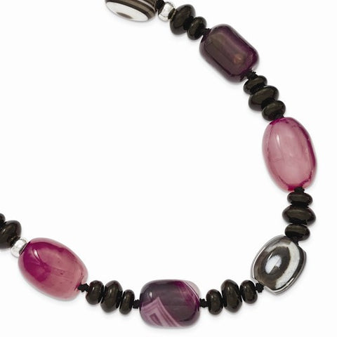 Sterling Silver Black Purple & Botswana Agate Necklace