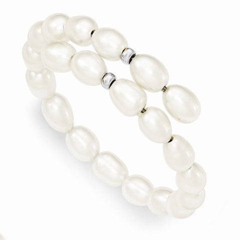 Sterling Silver -8Mm Fw Cultured Rice Pearl Flexible Bracelet