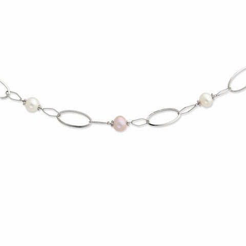 Sterling Silver White & Pink Freshwater Cultured Pearl Necklace