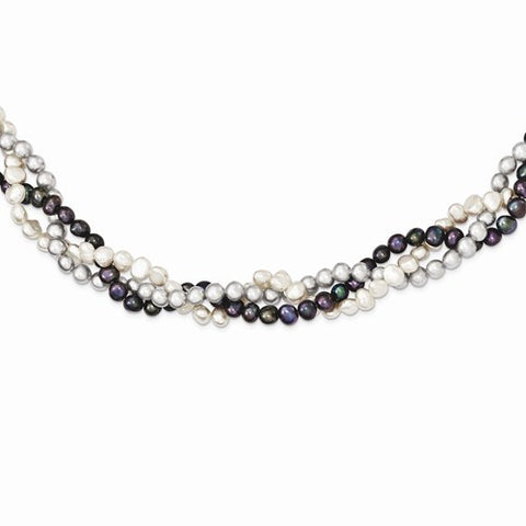 Sterling Silver White, Black FW Cultured Pearl Necklace