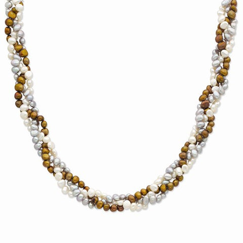 Sterling Silver White, Brown, Grey FW Cultured Pearl Ext Necklac Necklace