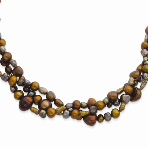 Sterling Silver Champagne FW Cultured Pearl Necklace