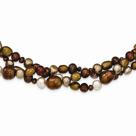Sterling Silver Bronze & Peach FW Cultured Pearl Ext Necklac Necklace