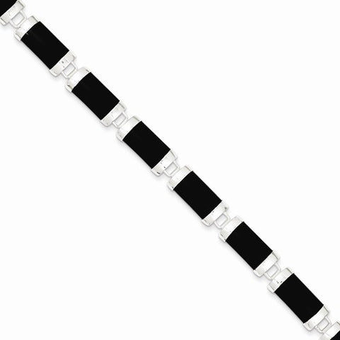 Sterling Silver Polished Open-Backed Onyx Bracelet