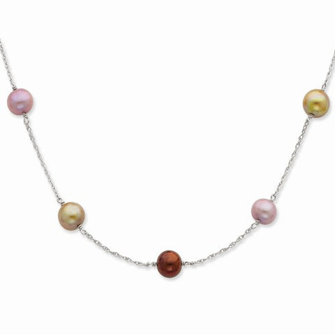Sterling Silver Choc, Cham, Lav Freshwater Cultured Pearl Necklace