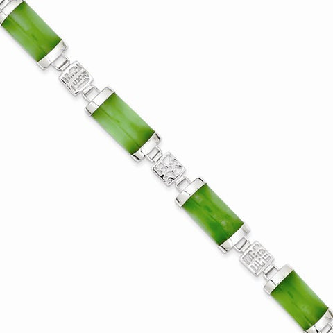 Sterling Silver Polished Open-Backed Green Bracelet
