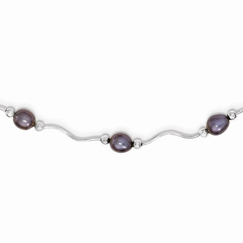 Sterling Silver Black Freshwater Cultured Pearl Necklace