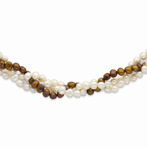 Sterling Silver White & Brown FW Cultured Pearl Necklace