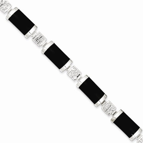 Sterling Silver Polished Open-Backed Onyx Bracelet