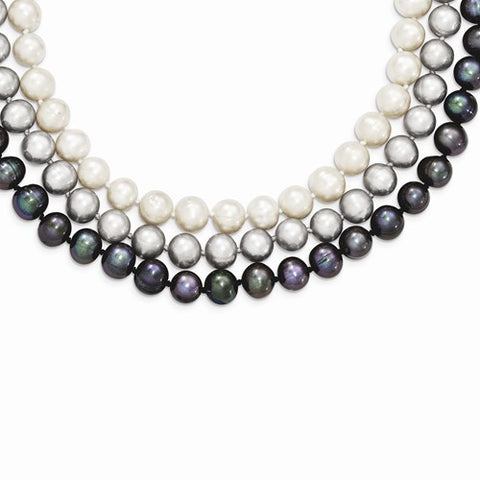 Sterling Silver Freshwater Cultured Pearl White, Black, Grey Necklace