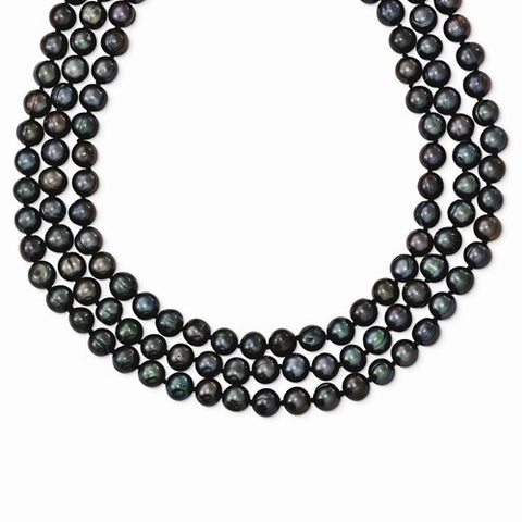 Sterling Silver Freshwater Cultured Pearl Black Necklace