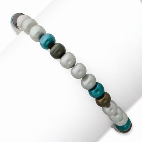 Freshwater Cultured 6-7Mm Pearl Grey/Teal/Black Stretch Bracelet