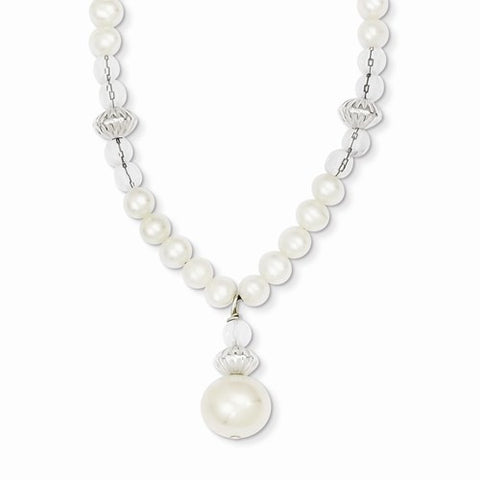 Sterling Silver FW Cultured Pearl & Crystal Bead Necklace