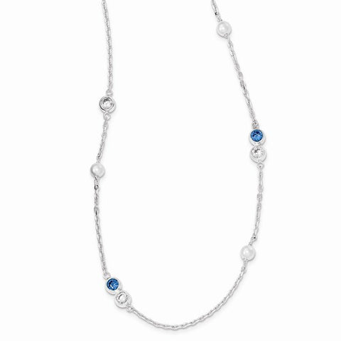 Sterling Silver Freshwater Cultured Pearl & Blue Topaz Necklace