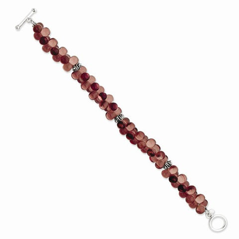Sterling Silver Purple Glass Beaded Antiqued Bracelet