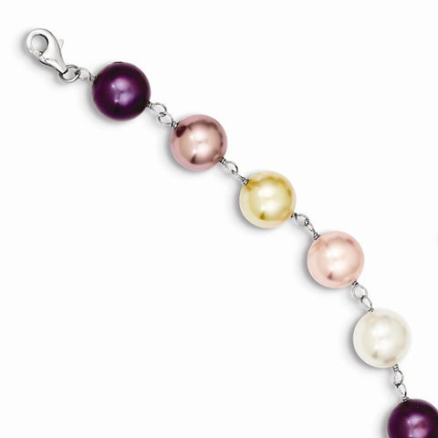 Sterling Silver and Multi-Colored Shell Pearl Bracelet
