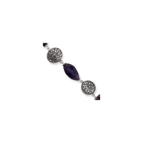 Sterling Silver Antiqued Amethyst Stones Bracelet