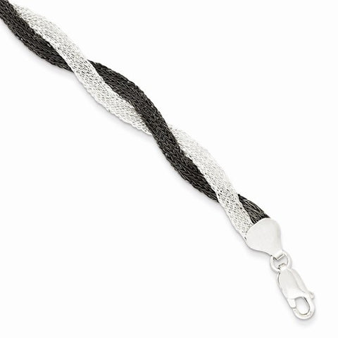 Sterling Silver and Ruthenium-Plated Mesh Fancy Bracelet