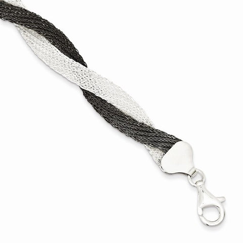 Sterling Silver and Ruthenium-Plated Mesh Fancy Bracelet