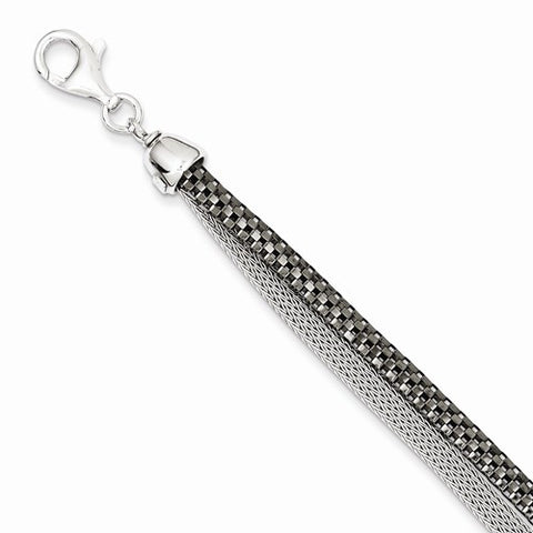 Sterling Silver 2 Strand with Black Rhodium Woven & Box Link Bracelet