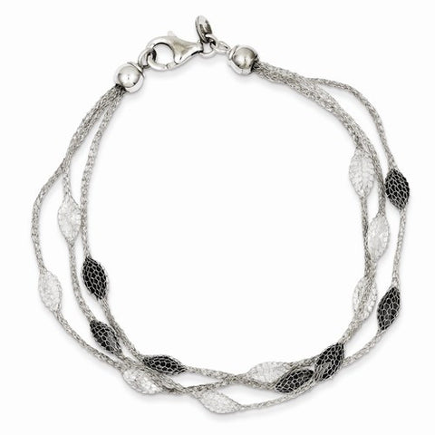 Sterling Silver Rhodium Mesh White & Black Crystal Beads Bracelet