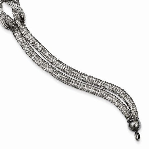Sterling Silver Rhodium Mesh and Bead Crystal Knotted Bracelet
