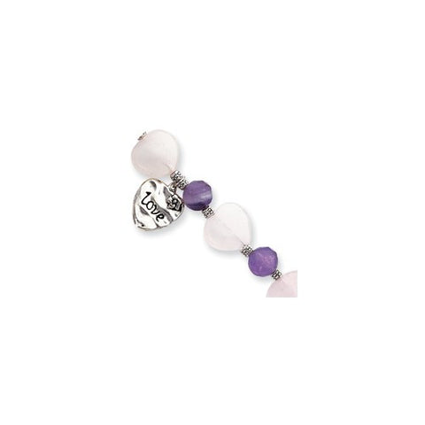 Sterling Silver Antiqued Love Heart Rose Quartz Amethyst Bracelet