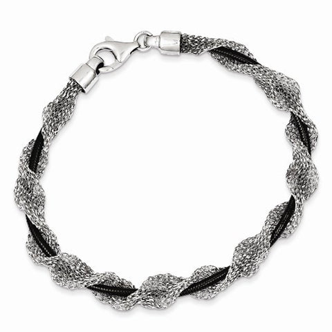 Sterling Silver and Ruthenium-Plated Fancy Mesh Bracelet