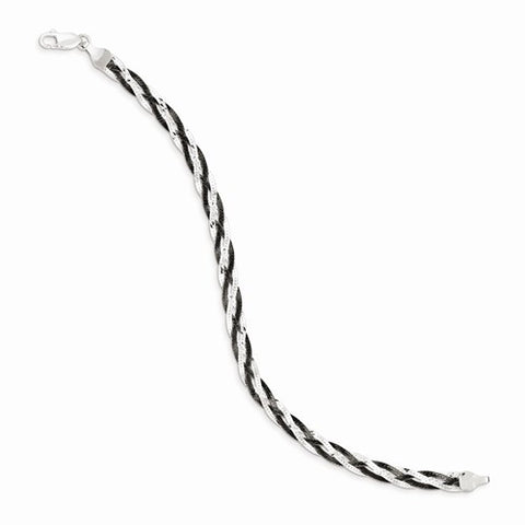 Sterling Silver and Ruthenium-Plated Braided Bracelet