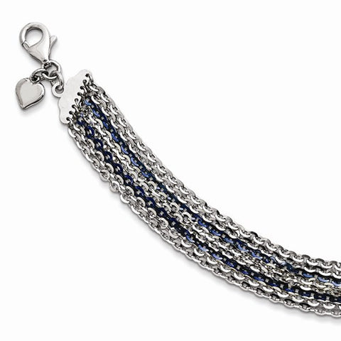 Sterling Silver Rhodium & Blue Plated Multi Strand Bracelet