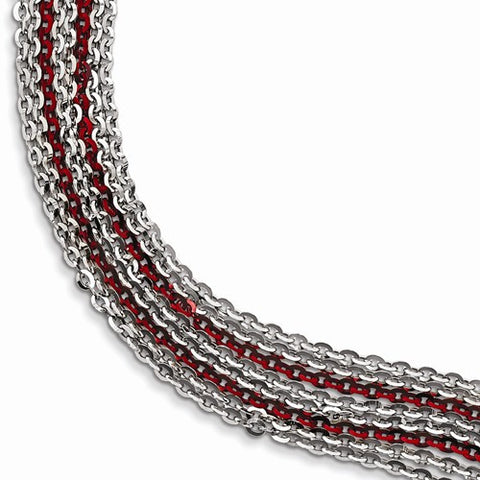 Sterling Silver Rhodium & Red Plated Multi Strand Bracelet