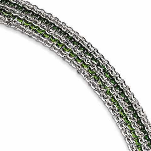 Sterling Silver Rhodium & Green Plated Multi Strand Bracelet
