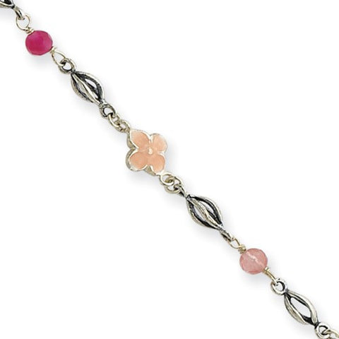 Sterling Silver Strawberry Cherry Quartz Dangle Bracelet